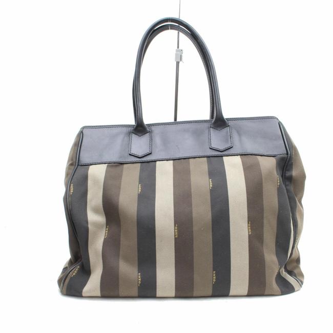 Fendi Large Multicolor Pequin Stripe Boston 869633 Brown Canvas Shoulder Bag 