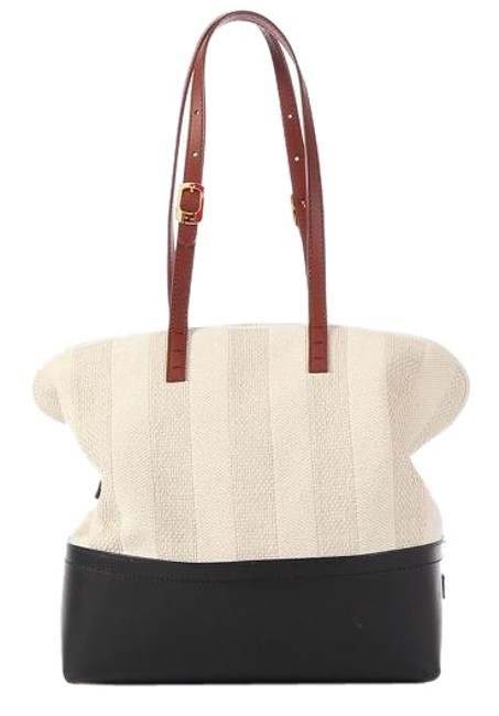 Fendi Leather and Cream Straw Pequin 2bag Shoulder Bag 