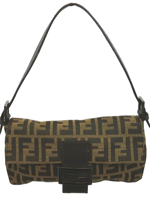 Fendi Leather Trim Monogram Brown Canvas Shoulder Bag 