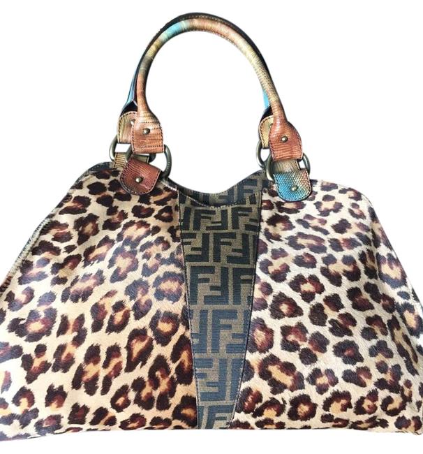Fendi Lizard Skin Diavolo Devil Trapezio Leopard Soft Calf Hair Shoulder Bag 