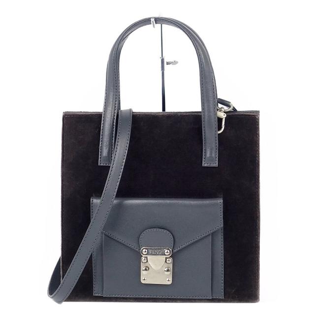 Fendi Lockable Velor Leather 2way Handbag Silver Vintage Gray Shoulder Bag 