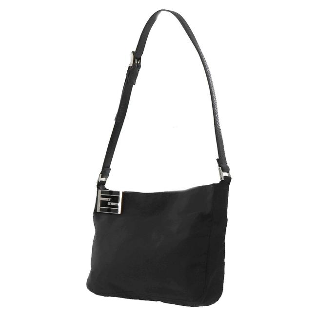 Fendi Logo Baguette Purse Black Nylon Shoulder Bag 