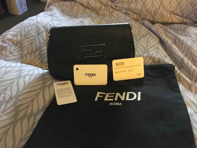 Fendi Logo Black Cowskin Leather Shoulder Bag 