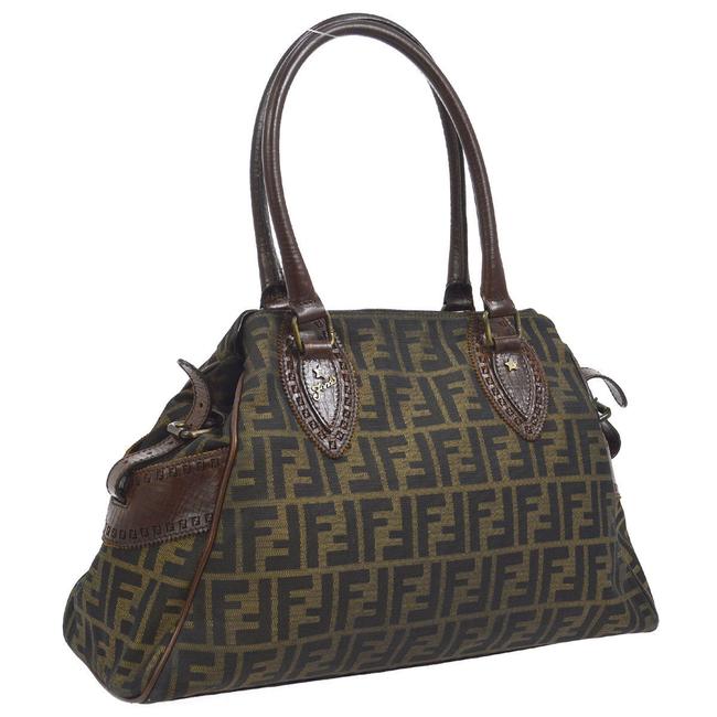 Fendi Logo Brown Canvas Shoulder Bag 