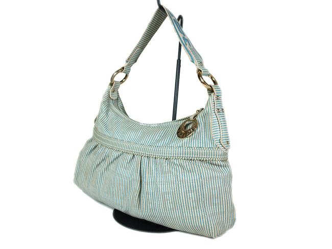 Fendi Logo Light Blue Canvas Shoulder Bag 