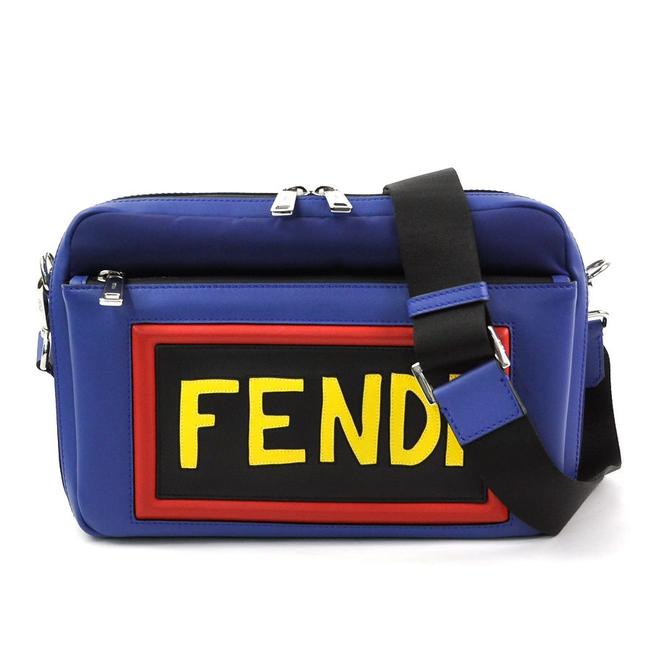 Fendi Logo Patch Ladies 97847d Blue Nylon   Leather Shoulder Bag 