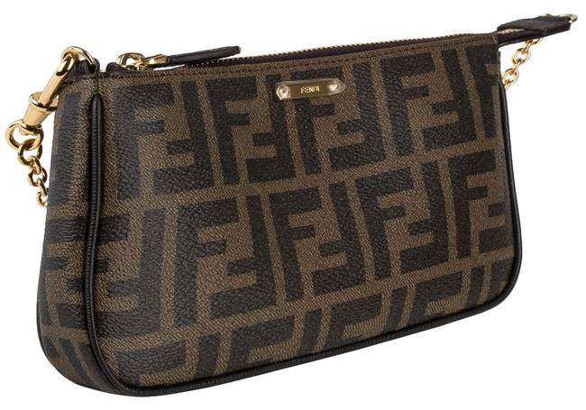 Fendi Logo Small Pouchette Brown Leather Shoulder Bag 