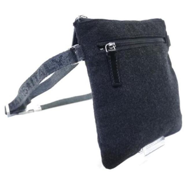 Fendi Bum Logo Strap Waist Pouch 228583 Charcoal Wool Blend Shoulder Bag 