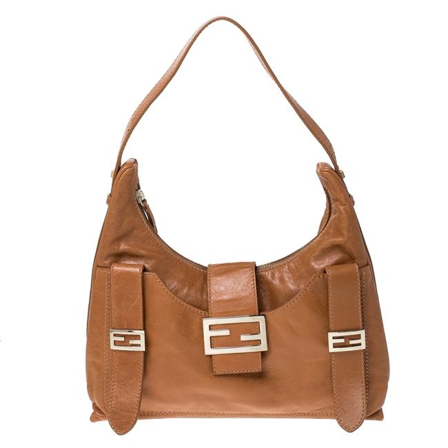 Fendi Logo Tan Leather Shoulder Bag 