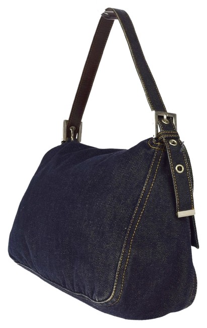Fendi Logos Zucca Denim Leather Vintage 03d449 Navy Blue  Shoulder Bag 