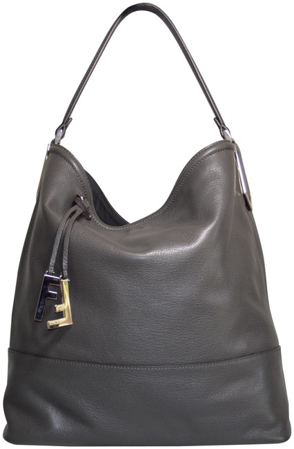 Fendi Bucket Madras Grey Leather Shoulder Bag 