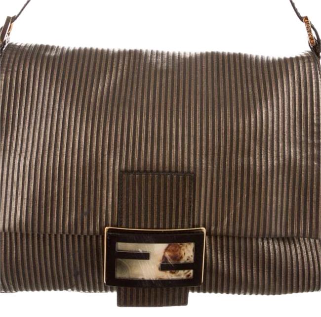 Fendi Mama Forever Black and Metallic Bronze Tone Leather Shoulder Bag 