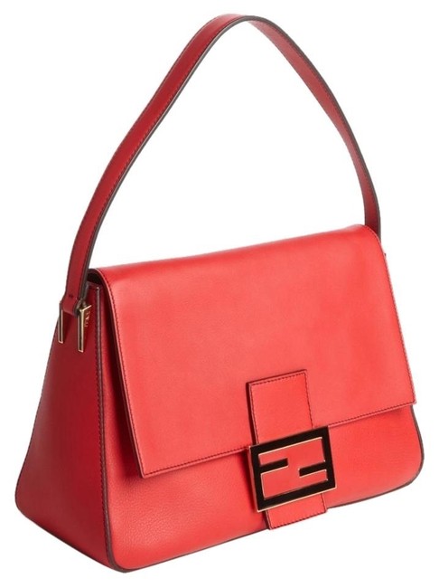 Fendi Mama Large Red Leather Shoulder Bag 