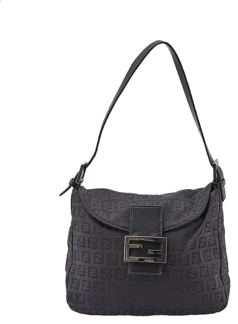 Fendi Mamma 41152 Black Canvas Shoulder Bag 