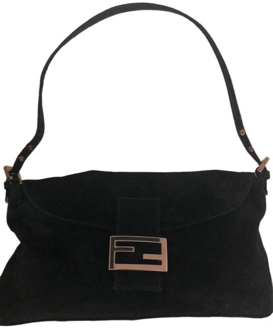 Fendi Mamma Black Suede Leather Shoulder Bag 