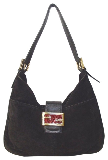 Fendi Bucket Mamma Black Suede Leather Shoulder Bag 