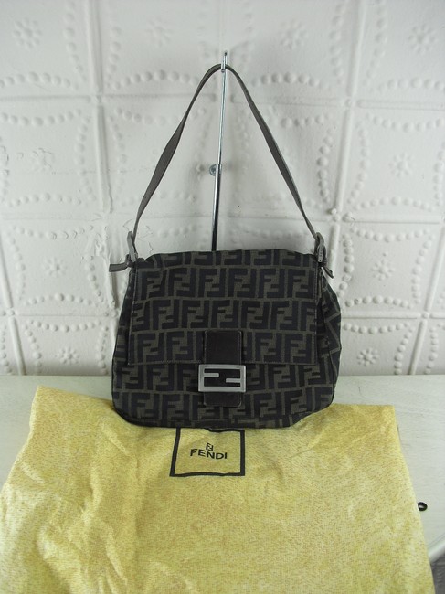 Fendi Mamma Zucca Black Canvas  Leather Shoulder Bag 
