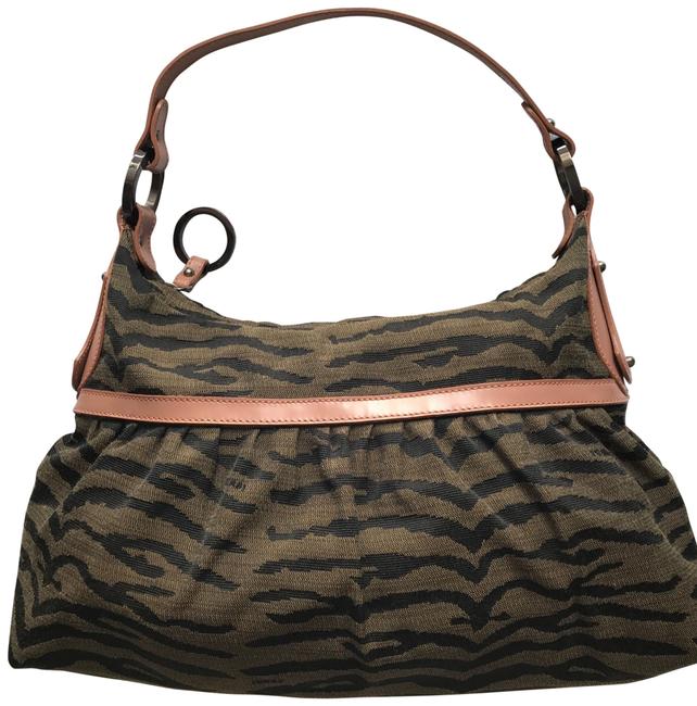 Fendi Medium Brown Zucca with Pink Leather Detail Fabric Shoulder Bag 
