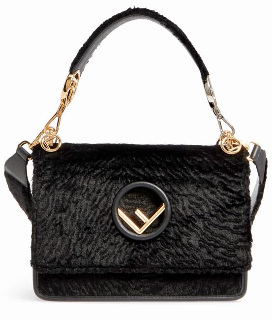 Fendi Medium Kan I Black Astrakhan Embossed Leather And Velour Shoulder Bag 