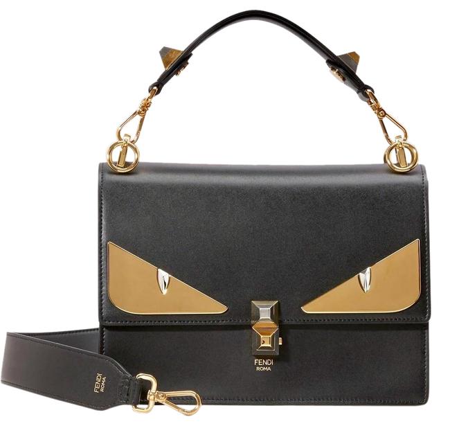 Fendi Medium Kan I Monster Eyes Black Calfskin Leather Shoulder Bag 