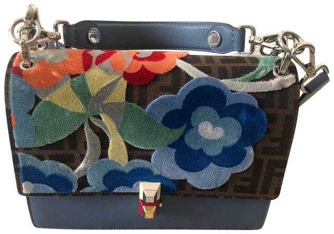 Fendi Medium Kan I Tapestry Satchel Blue Leather Shoulder Bag 