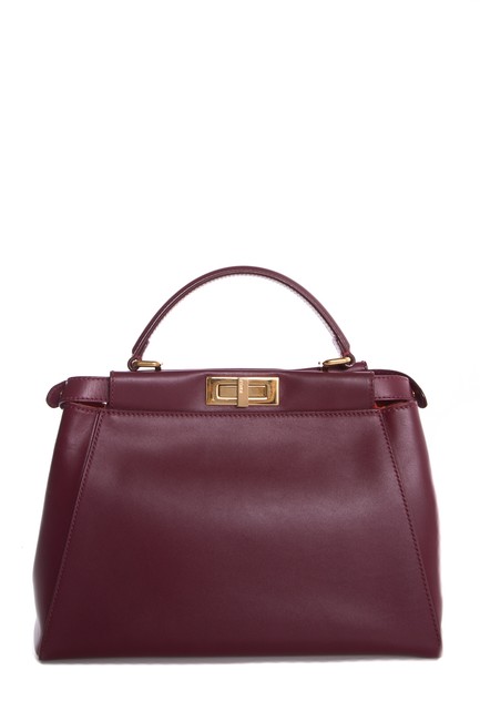 Fendi Medium Peek a boo Soft Leather Handbag Burgundy Shoulder Bag 