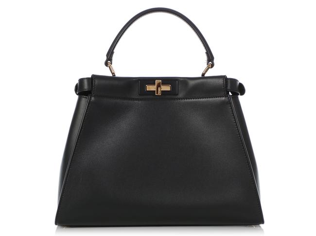 Fendi Medium Peekaboo Black Leather Shoulder Bag 