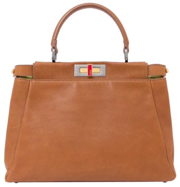 Fendi Medium Peekaboo Cognac Brown Leather Shoulder Bag 