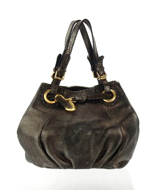 Fendi Pomodorino Metallic Gunmetal Pebbled Leather Shoulder Bag 