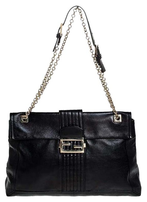 Fendi Metallic Maxi Baguette Black Leather Shoulder Bag 