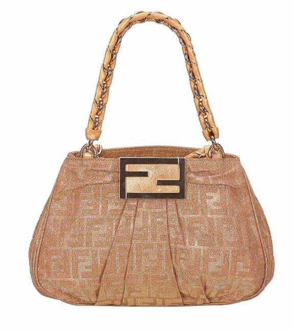 Fendi Metallic Zucca Lo Rose Gold Canvas Shoulder Bag 