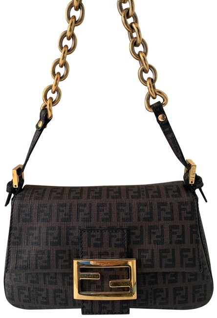 Fendi Brown  Black Leather Shoulder Bag 