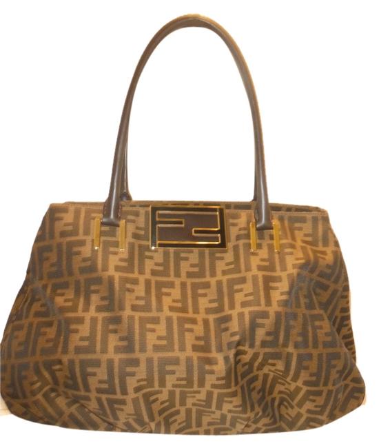 Fendi Mia Zucca Large Brown Canvas Shoulder Bag 