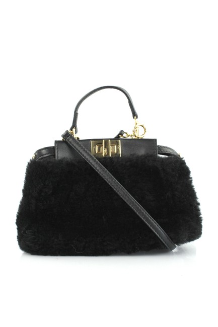 Fendi Micro Peekaboo Black Shearling Shoulder Bag 