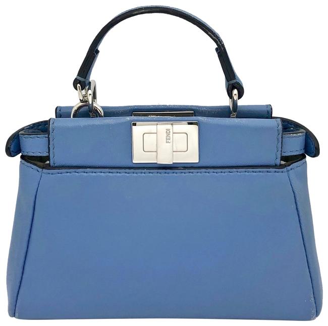 Fendi Micro Peekaboo with Strap Blue Leather Shoulder Bag 
