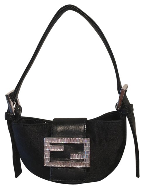 Fendi Mini Baguette Black Satin Shoulder Bag 