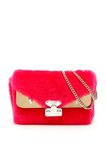 Fendi Mini Cr New Sheerling Fuchsia Lamb Fur Shoulder Bag 