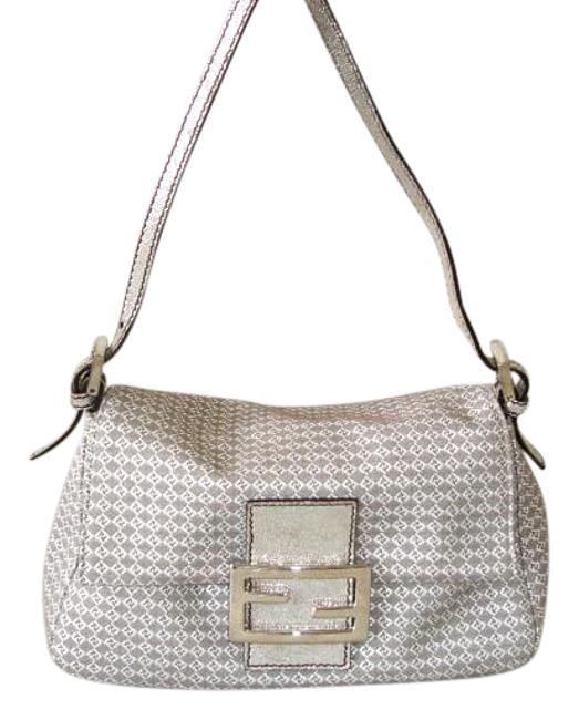 Fendi Mini Grey Silver Metallic Fabric Shoulder Bag 