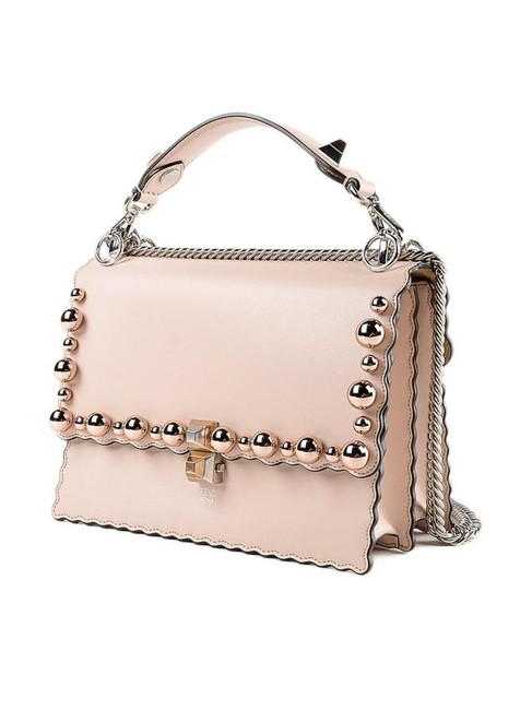 Fendi Mini Kan I Imitation Pearl Scallop Pink Leather Shoulder Bag 
