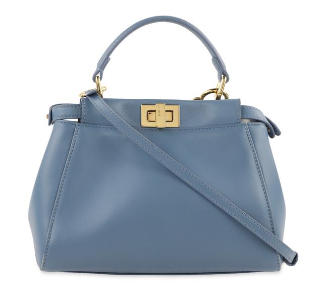 Fendi Mini Peekaboo Blue Leather Shoulder Bag 