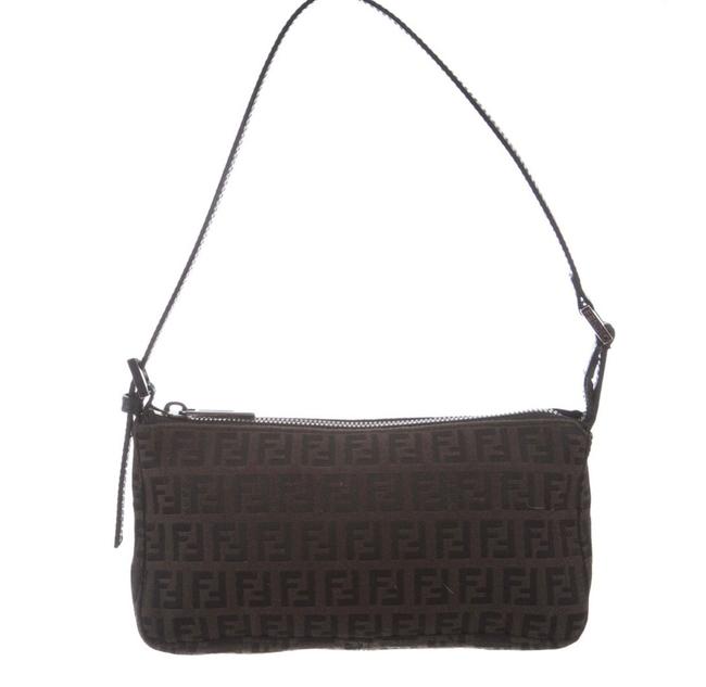 Fendi Mini Zucchino Brown Canvas Shoulder Bag 