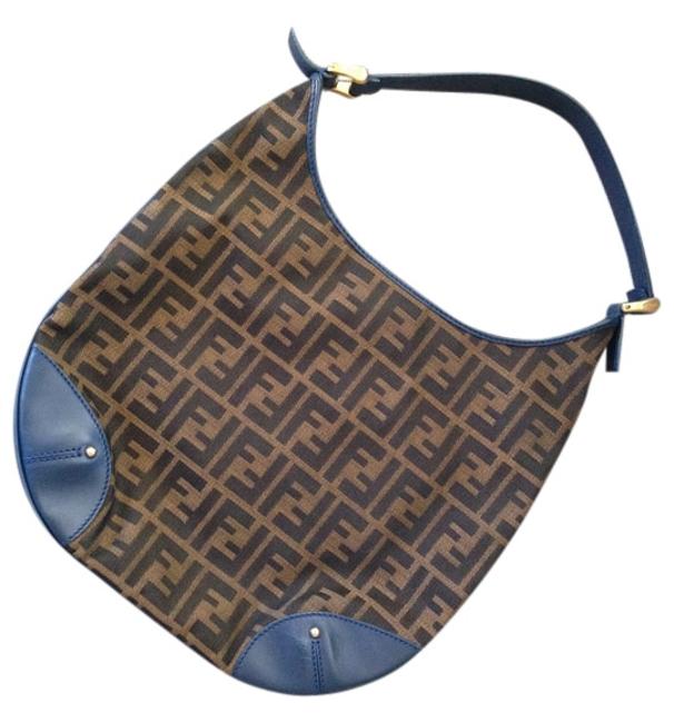 Fendi Monogram &amp; Royal Blue Fabric Leather Shoulder Bag 