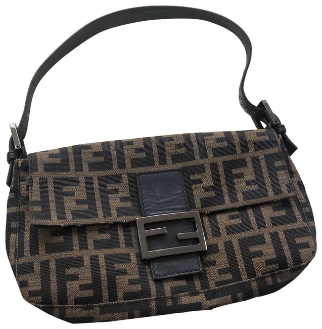 Fendi Monogram Baguette Brown Canvas Shoulder Bag 