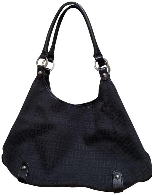 Fendi Monogram Black Canvas Shoulder Bag 