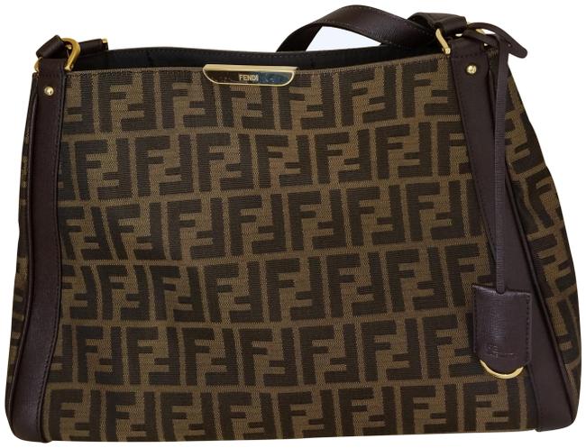 Fendi Monogram Dark Brown Canvas Shoulder Bag 