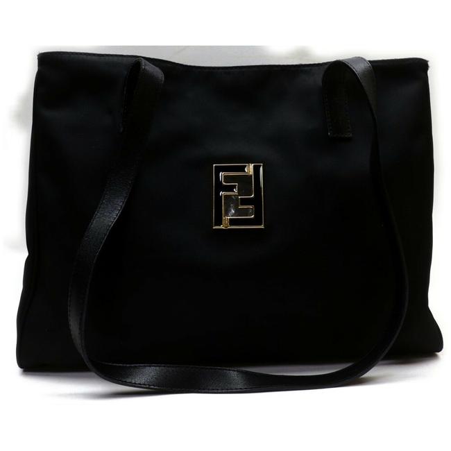 Fendi Monogram Ff Logo Tote 872768 Black Nylon Shoulder Bag 