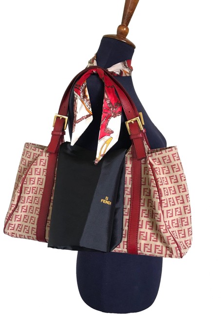 Fendi Monogram Red Leather Canvas Shoulder Bag 