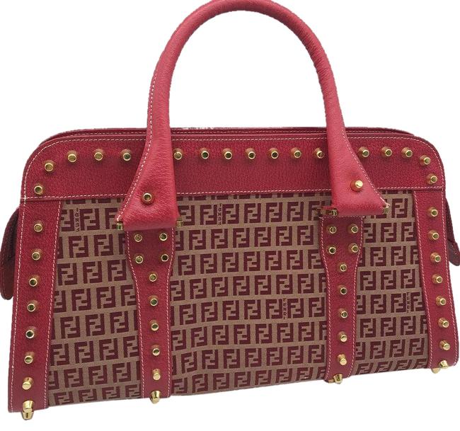 Fendi Monogram Studded Red Shoulder Bag 