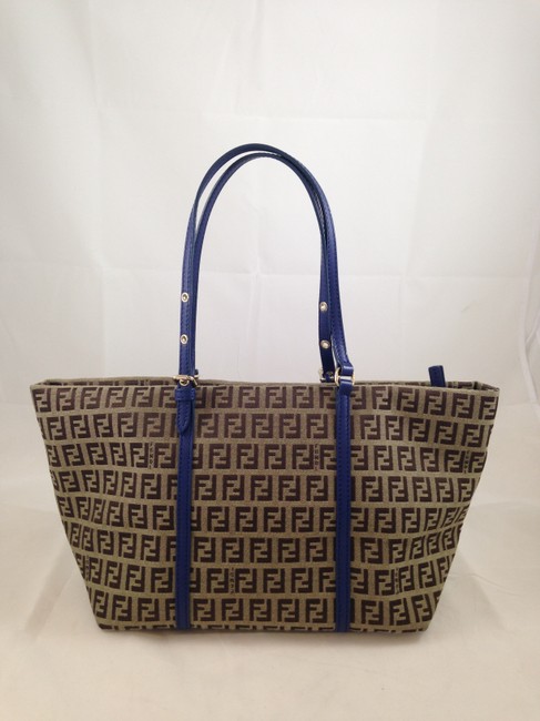 Fendi Monogram Tan and Blue Cloth Shoulder Bag 