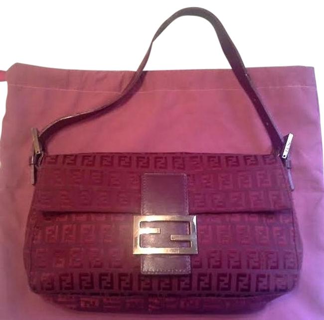 Fendi Monogram Zucca Print Trim Rare Baguette Sale Red Leather Shoulder Bag 